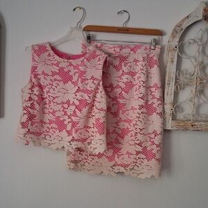 ANTONIO MELANI Pink and Cream Lace Top